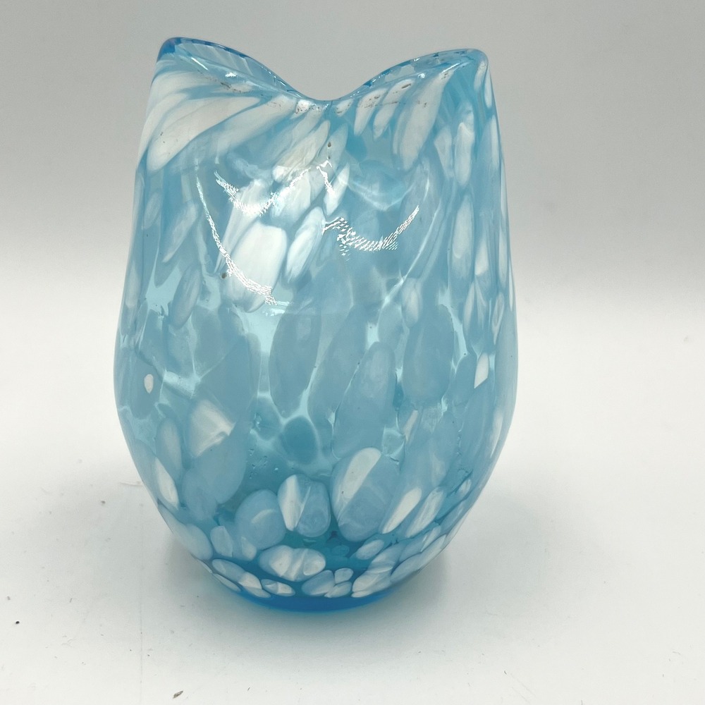 Czech Welz Spatter Glass Vase Blue White Pinched Rim Bohemian Art‎ Deco